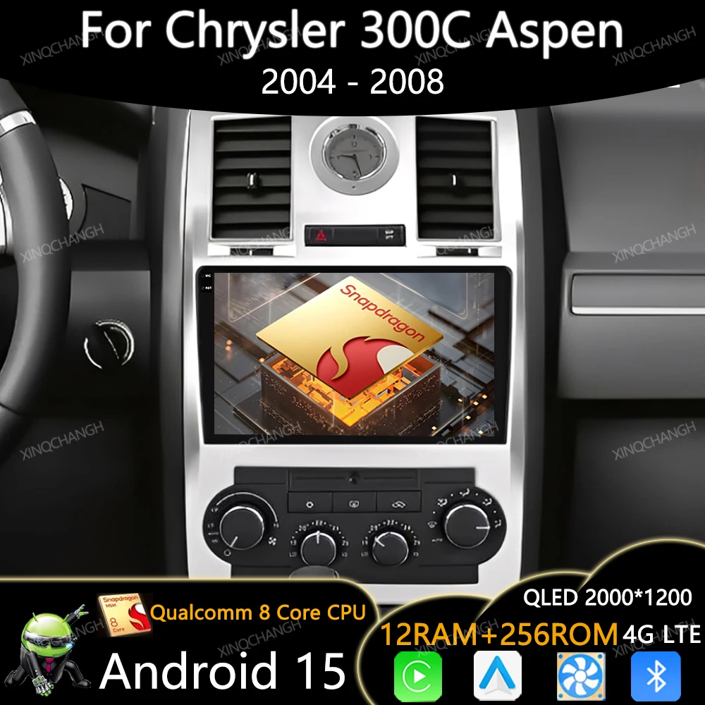 Android 15 Radio del coche para Chrysler 300C Aspen 2004 - 2008 reproductor de vídeo Multimedia 4G LTE 5G WIFI 2DIN Qualcomm QLED unidad principal GPS