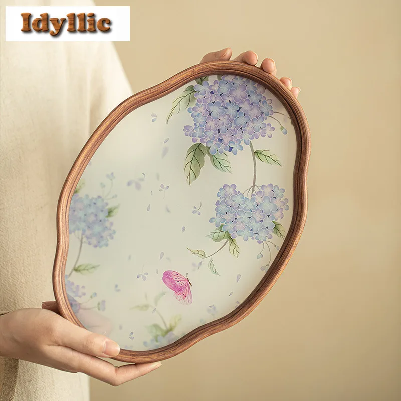 

Гортензия из бамбукового стекла, поднос для чая, тарелка для закусок, доска для хранения кофе, держатель для чайника, посуда для сервировки кафе, аксессуары, подарок