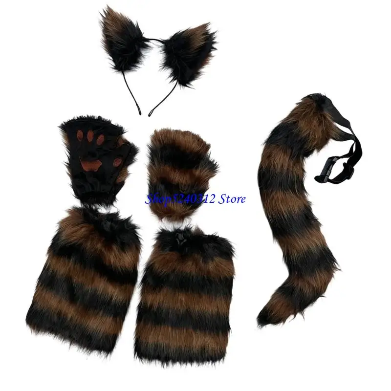 634C อุปกรณ์เสริมขนสัตว์เทียมพร้อมที่คาดผมเครื่องอุ่นขาหางอุปกรณ์เครื่องแต่งกายเหมาะสำหรับผู้หญิงและเด็กผู้หญิง