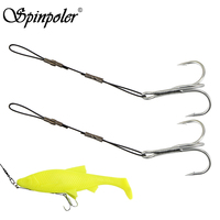 Spinpoler 3pcs Stinger Rig Leader Jig Hook With Treble Hook Stainless Steel Line Soft Bait Freshwater Saltwater Bass Pike Tackle