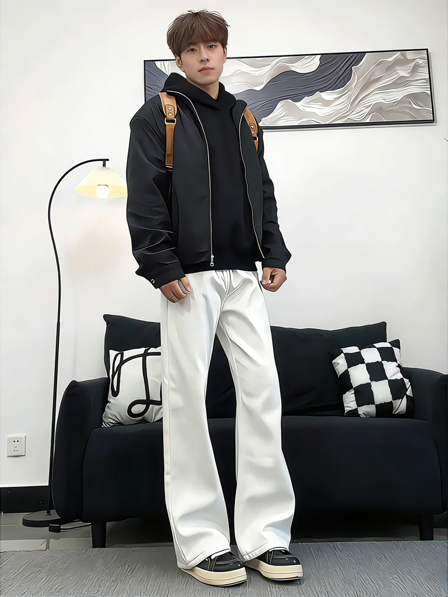 

Мужские зимние джинсы American Style с высокой талией, широкими штанинами, на флисовой подкладке, прямые брюки, удлиненные