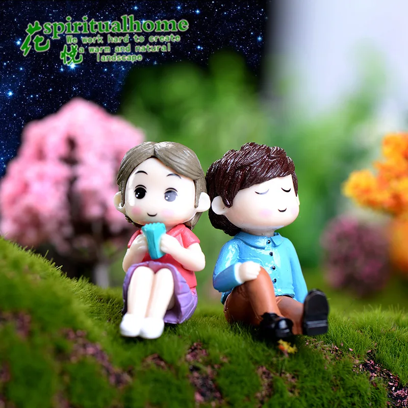 2 Pcs Handmade Figurines Miniatures Couple Decoration Crafts for Landscaping Decoration