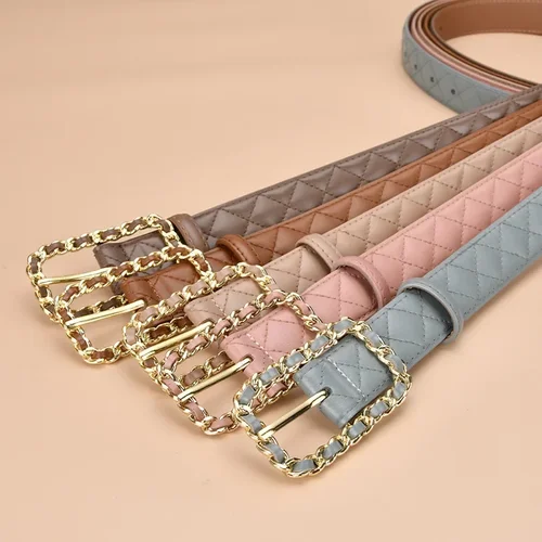 Imagen 2 del producto Cinturón de cuero de vaca acolchado con diamantes para mujer, correa para Vaqueros, color blanco, rosa, azul y rojo, 2022