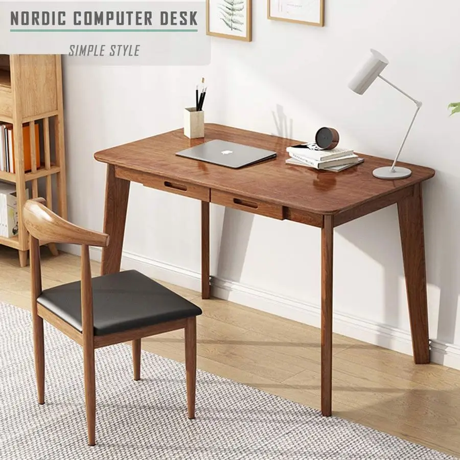 Solid Wood Writing Desk Home Office Workbench Desk with Drawer, Laptop Computer Work Study Table