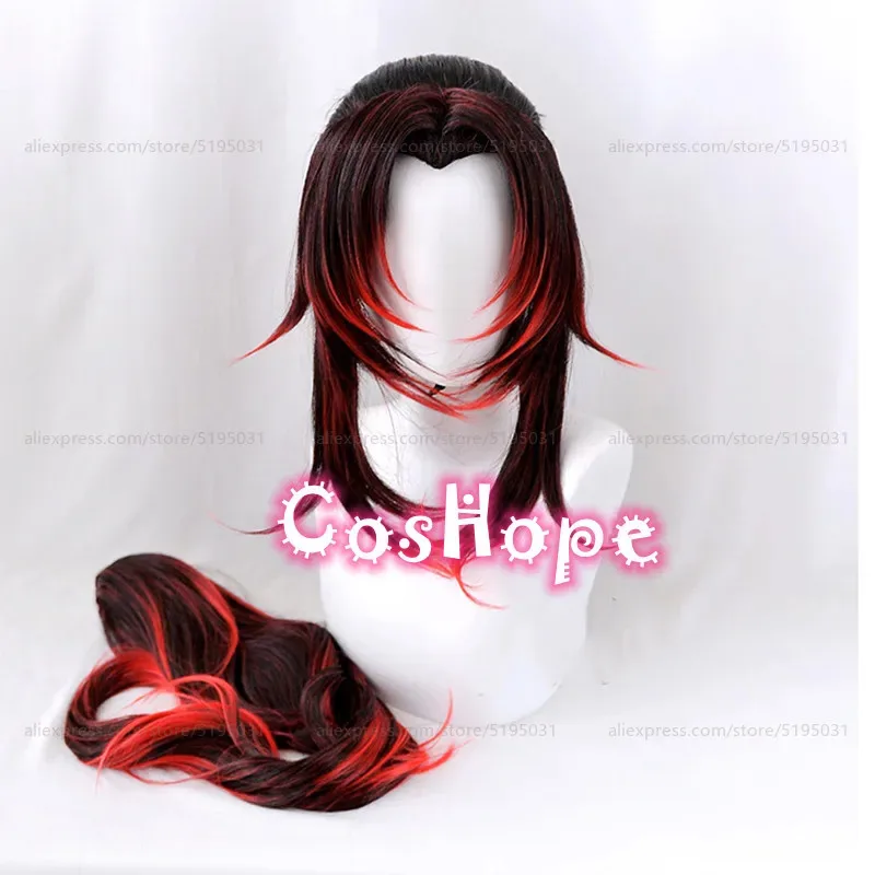 2025 Tsugikuni Yoriichi Preto Vermelho Misto Cosplay Anime Peruca Perucas Sintéticas Resistentes ao Calor