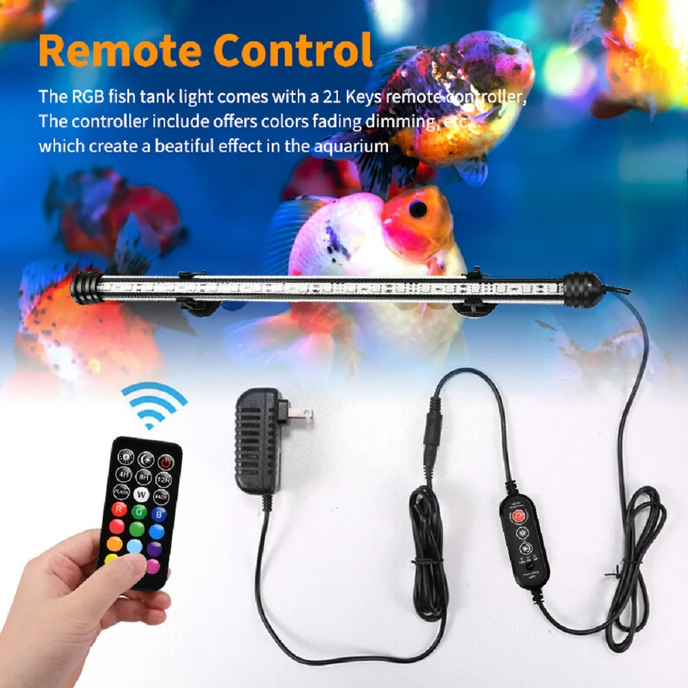 19CM 29CM 39CM 49CM 59CM Fish Tank Light Bar RGB Remote Control Diving Lamp 5050SMD Plant Grow Underwater  Lighting