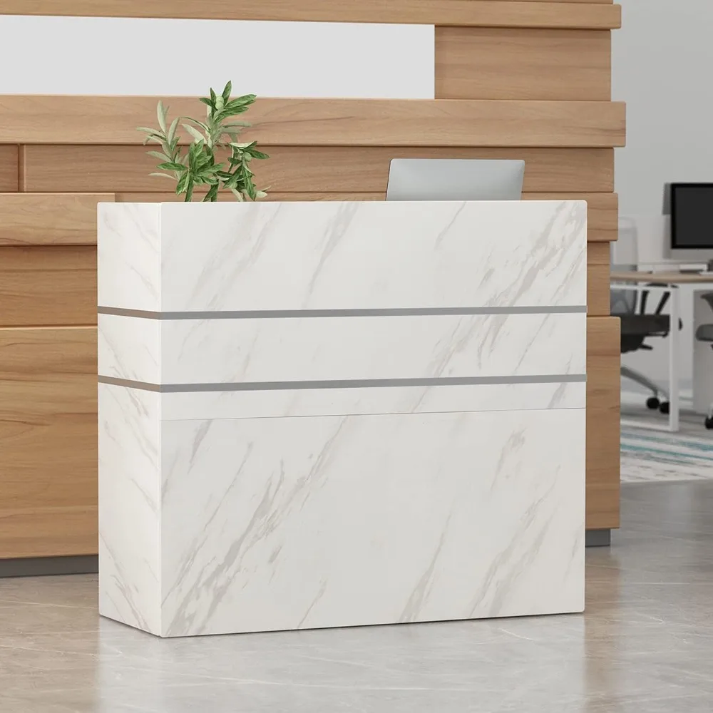 Modern Reception Desk with Drawers Door Storage Cabinet Hutch Shelf Office Wooden Computer Desk Writing Study PC Laptop Desk