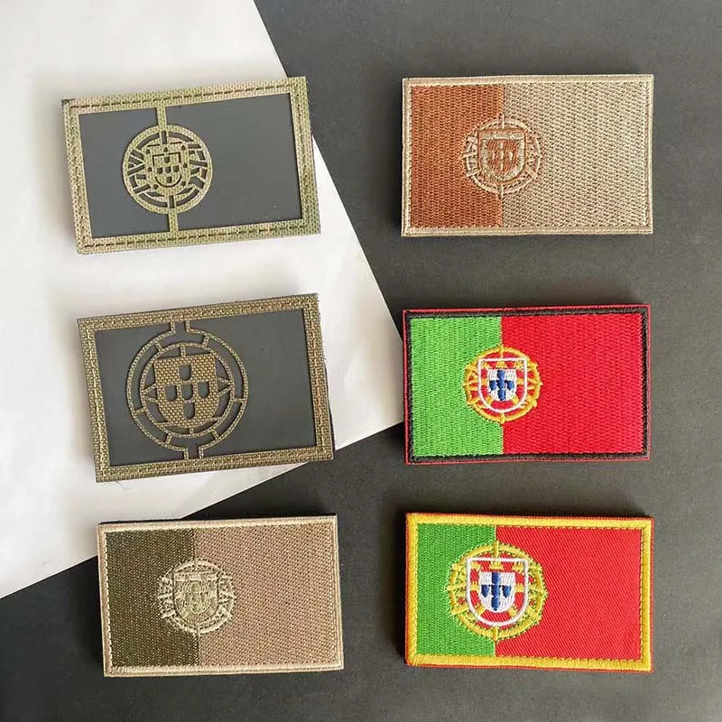 Portugal Flag Fabric Badges Embroidered Patches with Hook and Loop,IR Reflective Military Stickers Tactical Applique on Backpack