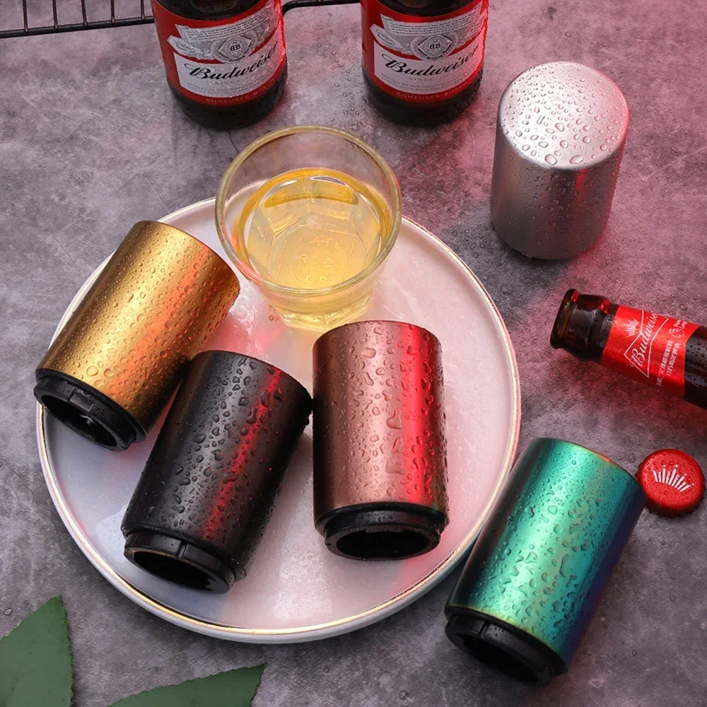 탑 프레스 병 맥주 오프너 프레스 자동 흔적 없음 소다 와인 병따개 스테인레스 자석 맥주 오프너 주방 도구