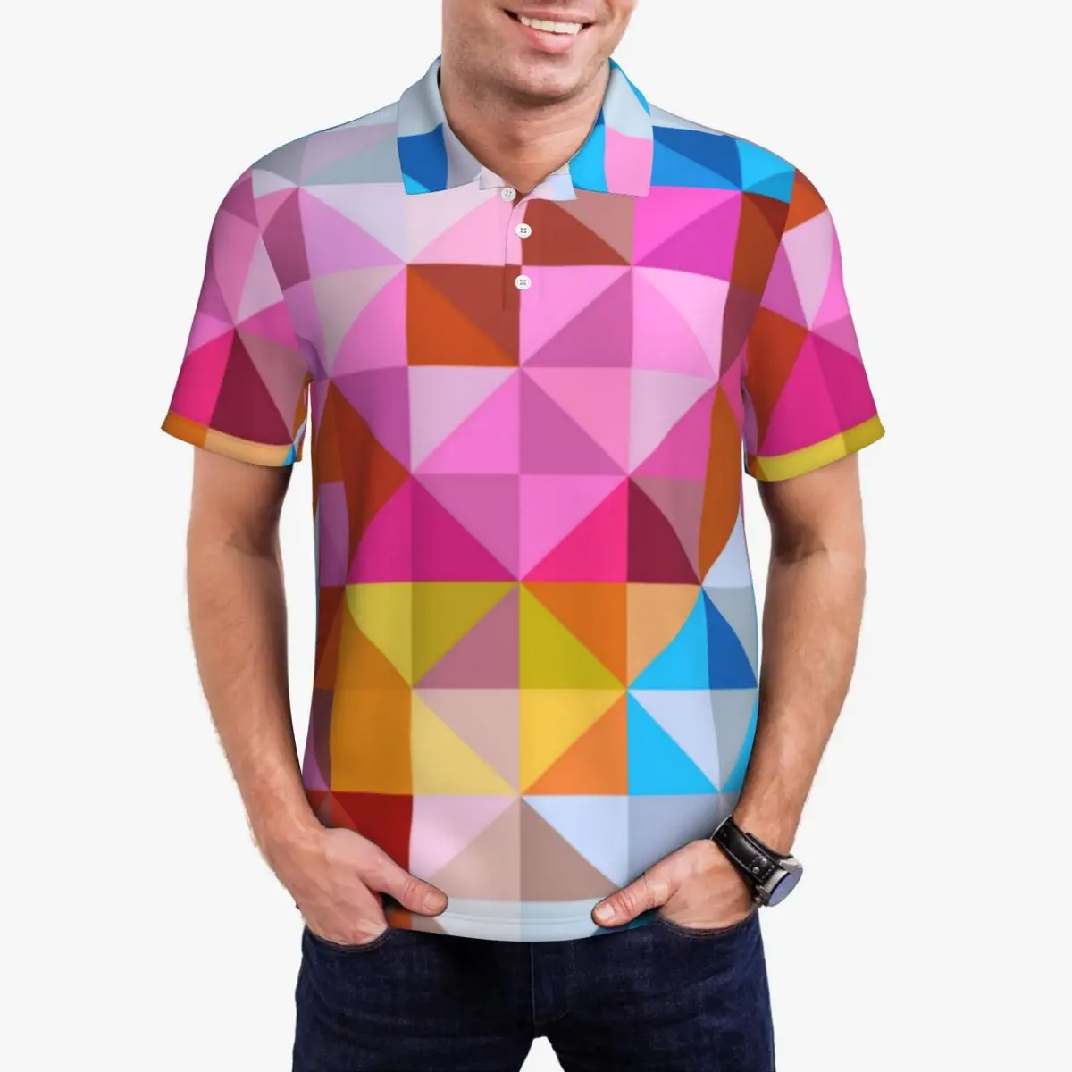 Colorful Geometry Polo Shirts Triangle Ombre Print Casual Shirt Daily Streetwear T-Shirts Men Short Sleeves Design Oversize Tops