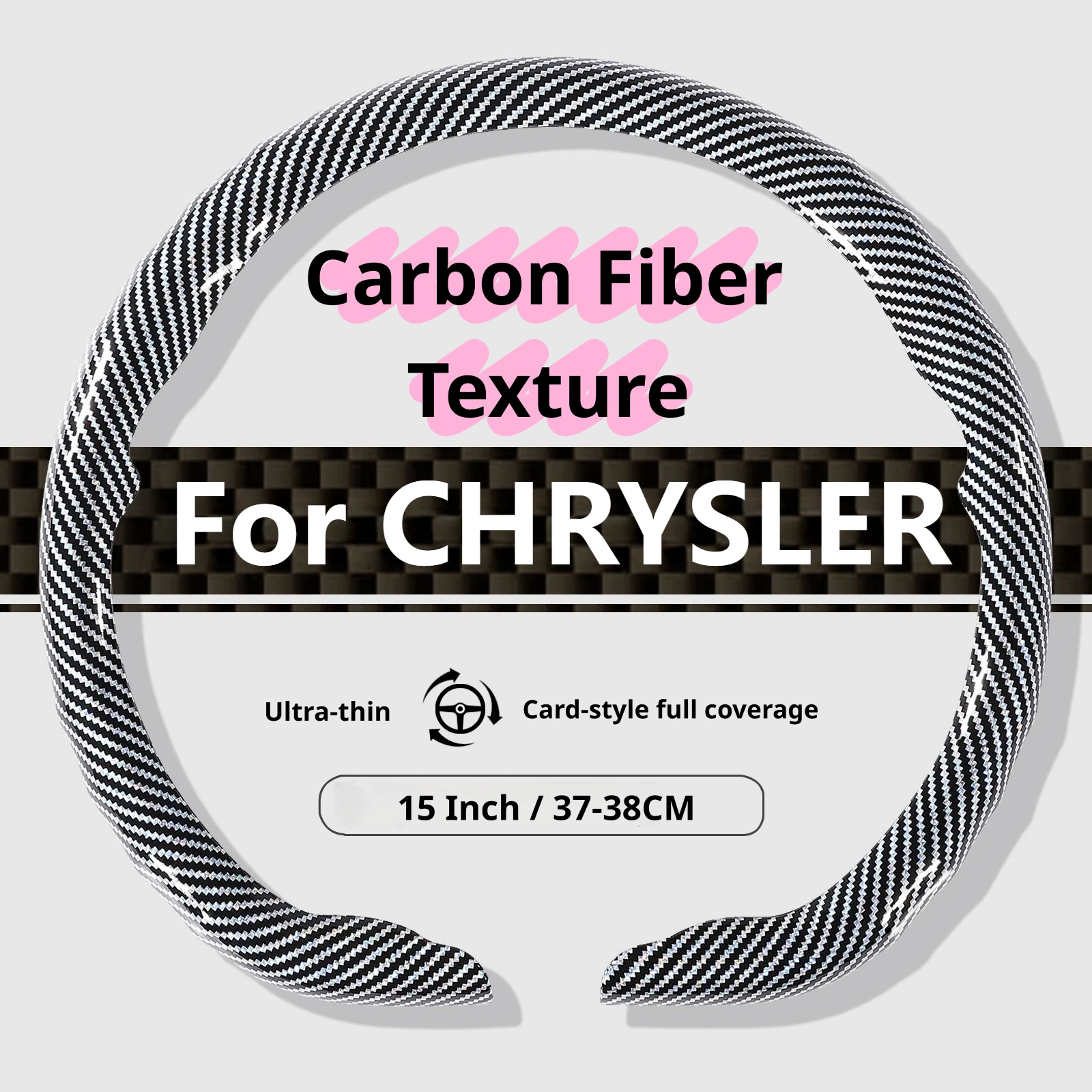For CHRYSLER Steering Wheel Cover Ultra-Thin Carbon Fiber Texture 37-38CM Fits 300 300C Pacifica Voyager Sebring Car Accessories