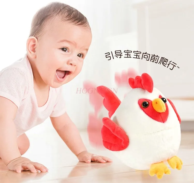 Uma pequena boneca de frango falante, brinquedo de pelúcia elétrico de quebra-cabeça infantil, pode andar e tocar música