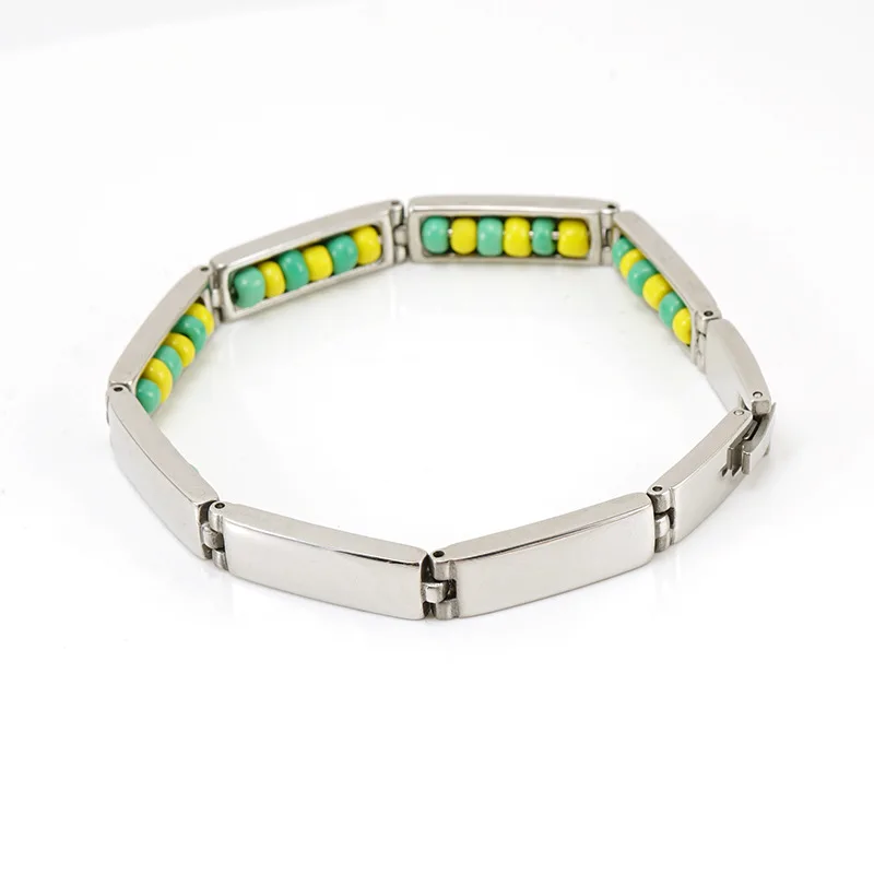 CARLIDANA 2022 New Arrival Stainless Steel Jewelry Green and Yellow Color Orula Bracelet Mix Beads Unisex Bangle For Women