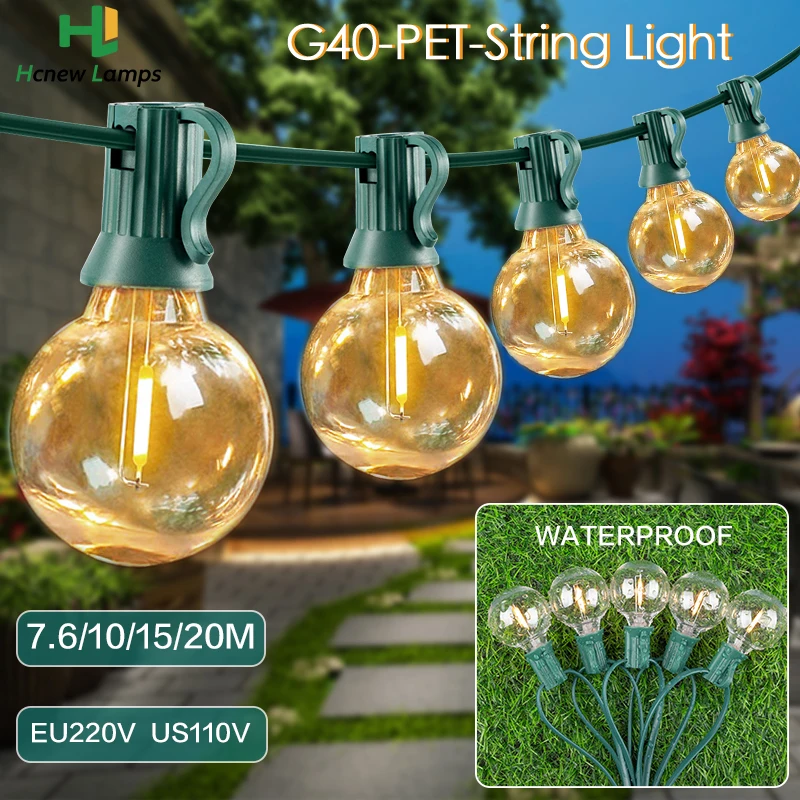 Garland Outdoor G40 Led String Lights EU 220V US Plug E12 Shatterproof Waterproof Connected For Party Light Camping Light Chains