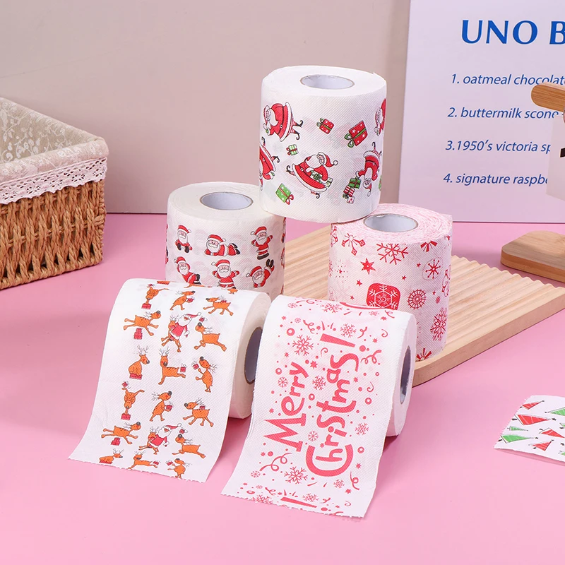 1 rolo de papel higiênico criativo dos desenhos animados engraçado padrão de natal série rolo de papel papai noel rena higiênico rolos de papel guardanapos