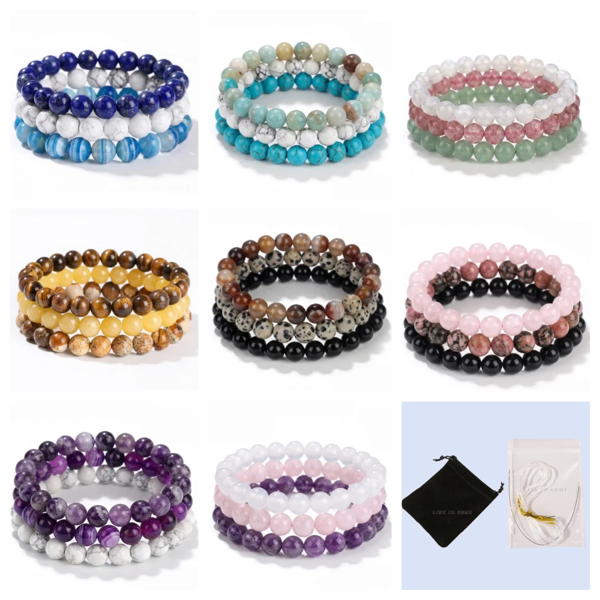 3Pcs Natural stone Beaded Bracelets Set for Men Women Unisex Elastic Stretch Band Balance Mindfulness Wristband Jewelry Gifts
