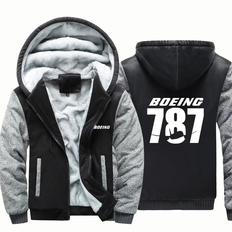 Boeing 787 Fleece Warm Wool Aviation Pilots Flight Men Coat Jackets Autumn Winter Zipper Hooded Thick Hoodies Sweatshirts