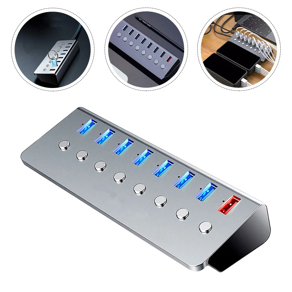 

1Pcs USB Hub 7 Ports USB 3.0 Hub Compact Portable 1 Charging Port High Power 24a Charging Data Transmission Device