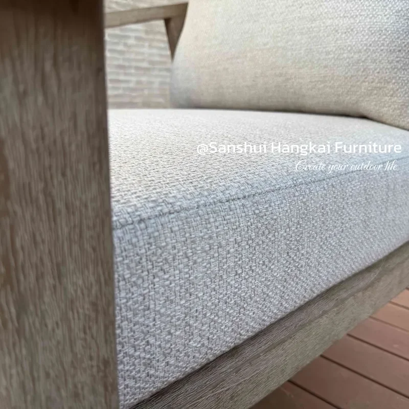 for Waterproof Durable Teak Rattan Outdoor Sofa with Table Set  Garden Terrace Balcony Courtyard