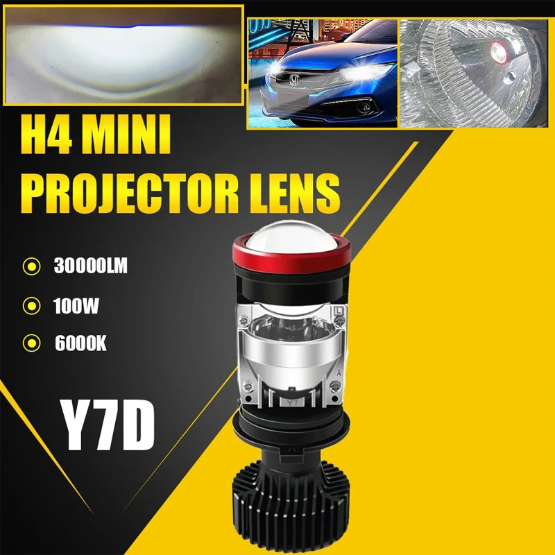 2pcs 120W Y7 H4 Super Bright LED Headlight Car H4 Mini Projector Lens Bulb 6000k 20000LM High Low Beam Turbo Fan LED Light Lamp