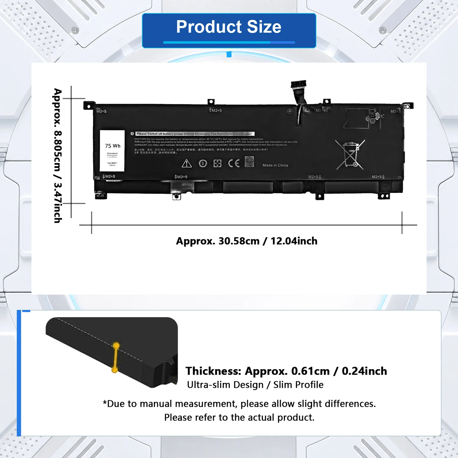 8N0T7 11.4V 75Wh 6578mAh Laptop Battery For Dell XPS 15 9575 2-in-1 Precision 5530 P73F P73F001 TMFYT