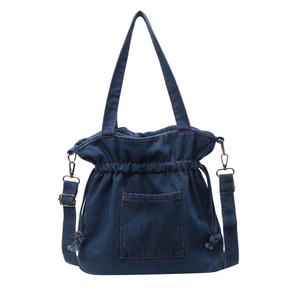 Denim Shoulder Bag Canvas Drawstring Trendy Crossbody Bag Retro Fashion Handbag Aesthetic Underarm Bag for Women and Girls