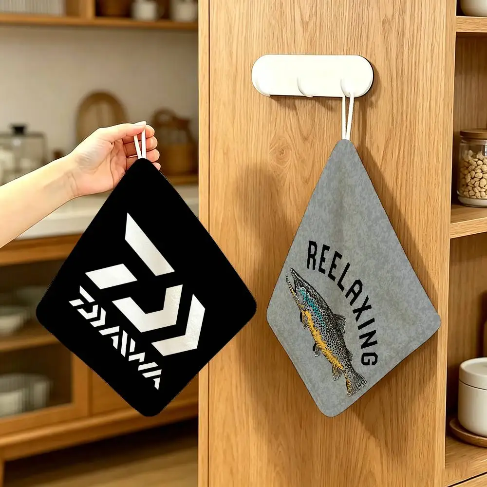 D-DaiwaS Fishing Logo  Anime Polyester Hanging Kitchen Hand Towel Durable Wear Resistant  Versatile Use Throughout Home