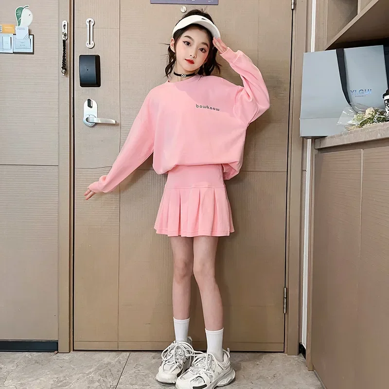

2024 autumn winter sailor plaid bowknot white sweatshirt t shirt + jk skirt toddler girls teenager children set 9 10 11 12 year