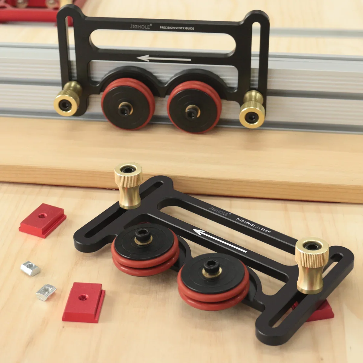 

Table Saw Precision Guide Universal Feather Board With Sliding Block, Woodworking Bouble Wheel Bearing Roller Auxiliary Tool