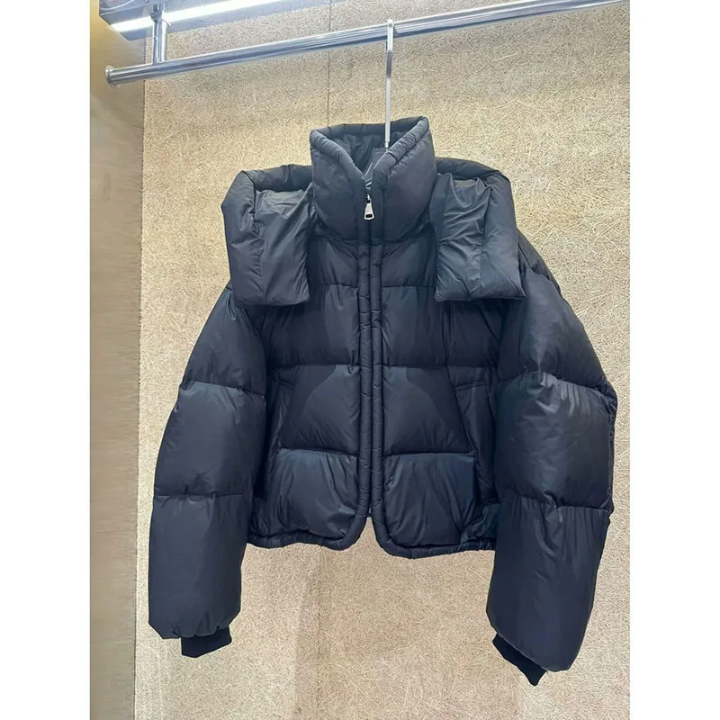 2026 Women's Hooded Short Thicken Down Cotton Jacket Winter Warm Outerwear Solid Bread Coat Zipper Pocket Long Sleeve Parkas