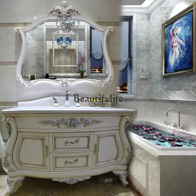 European-Style Oak Antique Bathroom Cabinet Bathroom Washbasin Combination Basin Bathroom Table