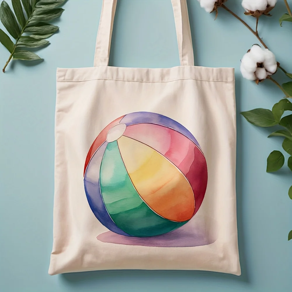 1pc Women'S Colorful Beach Ball Tote Bag - Large 35.05cm x 40.13cm Vibrant Multicolor Spherical Design with Pastel & Neon Colors