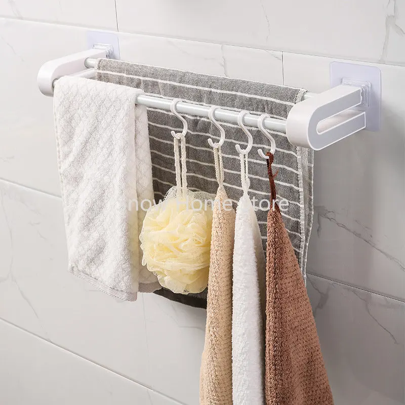 Towel Rack Double Rod Seamless Towel Rack Free Punch Kitchen Bathroom Rack Hanger Towel Bar Free Punch