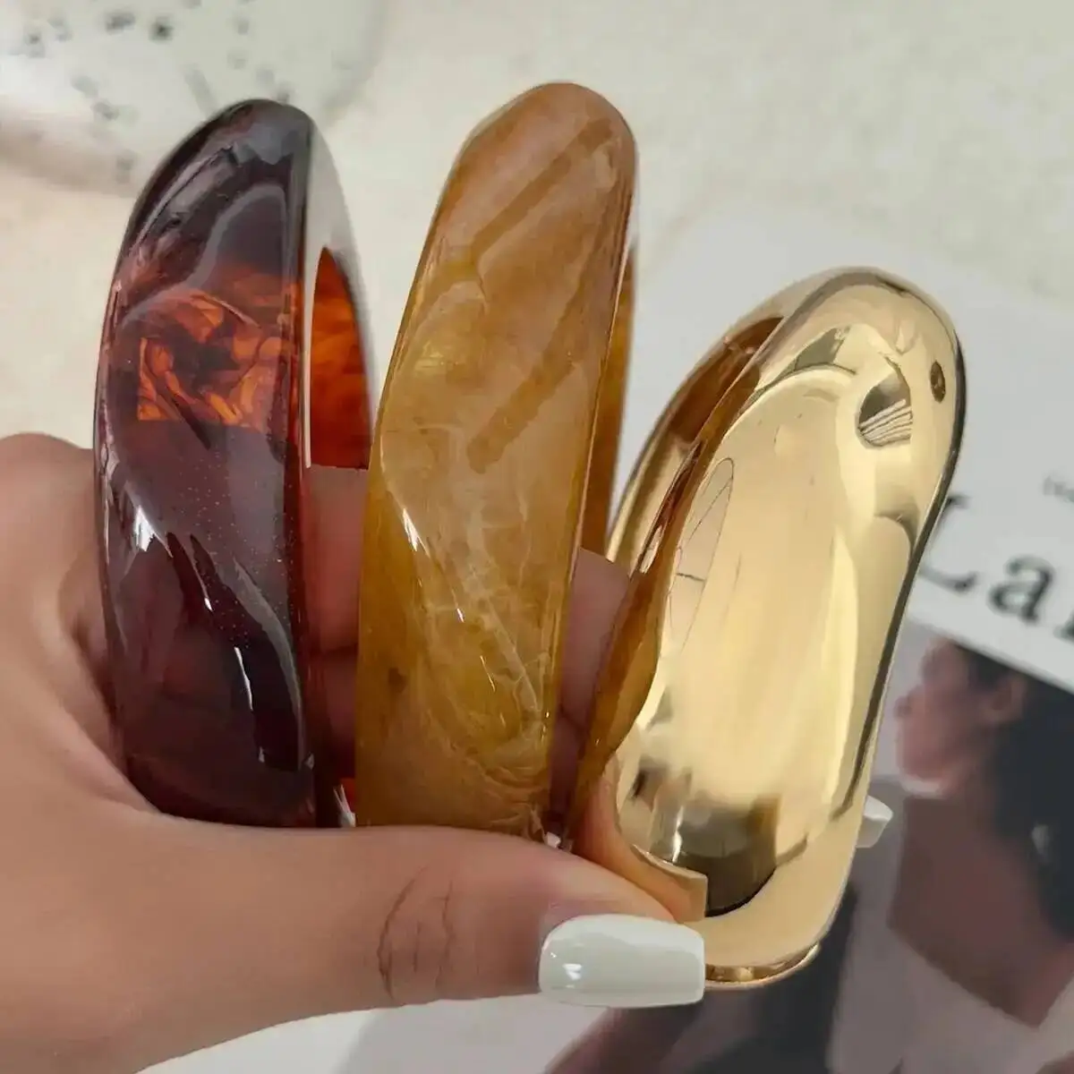 

Lacteo 3 Style Exaggerated Stackable Charm Bangles for Women Creative Punk Resin Plastic Wide Bangle Bracelet Steampunk Jewelry