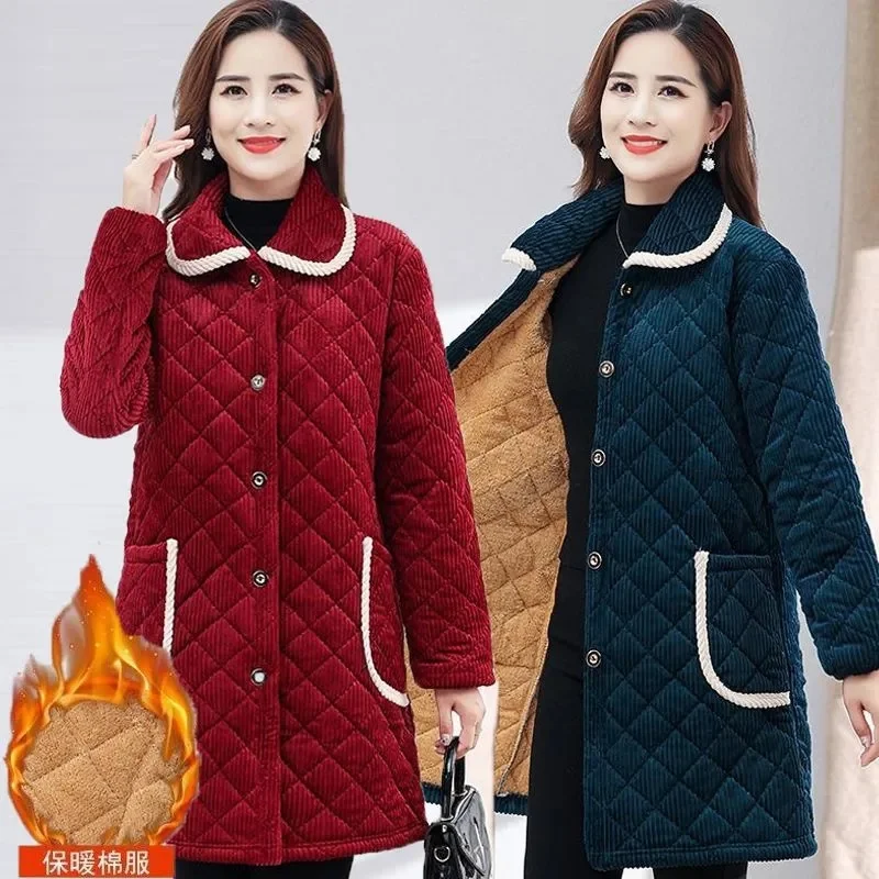 New Style With Plush Adjacent Plush Thick Cotton Jacket Medium Length Smock Women's Outerwear Warm Cotton Jacket Women's Cotton