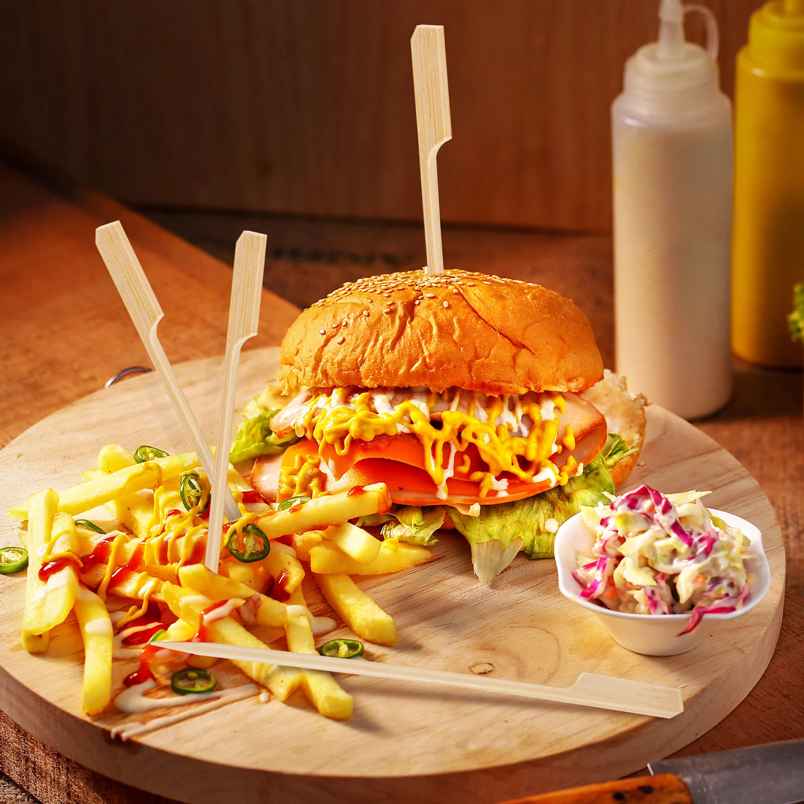 

200 pcs Bamboo For Grilling Flat Paddle Sticks Bbq Tools Camping Skewers Fruit Kabob Sticks Appetizer Toothpicks Barbecue