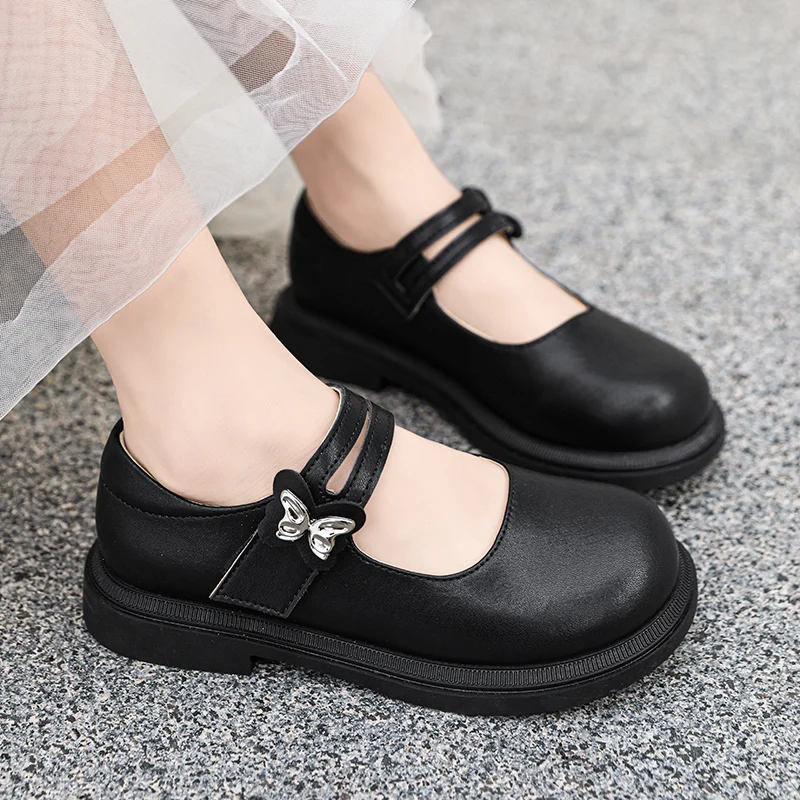 

Girls All Season School Shoes Black Beige Size 26-38 Comfortable Princess Flats Soft Leather Upper with Air Permeable Shoes