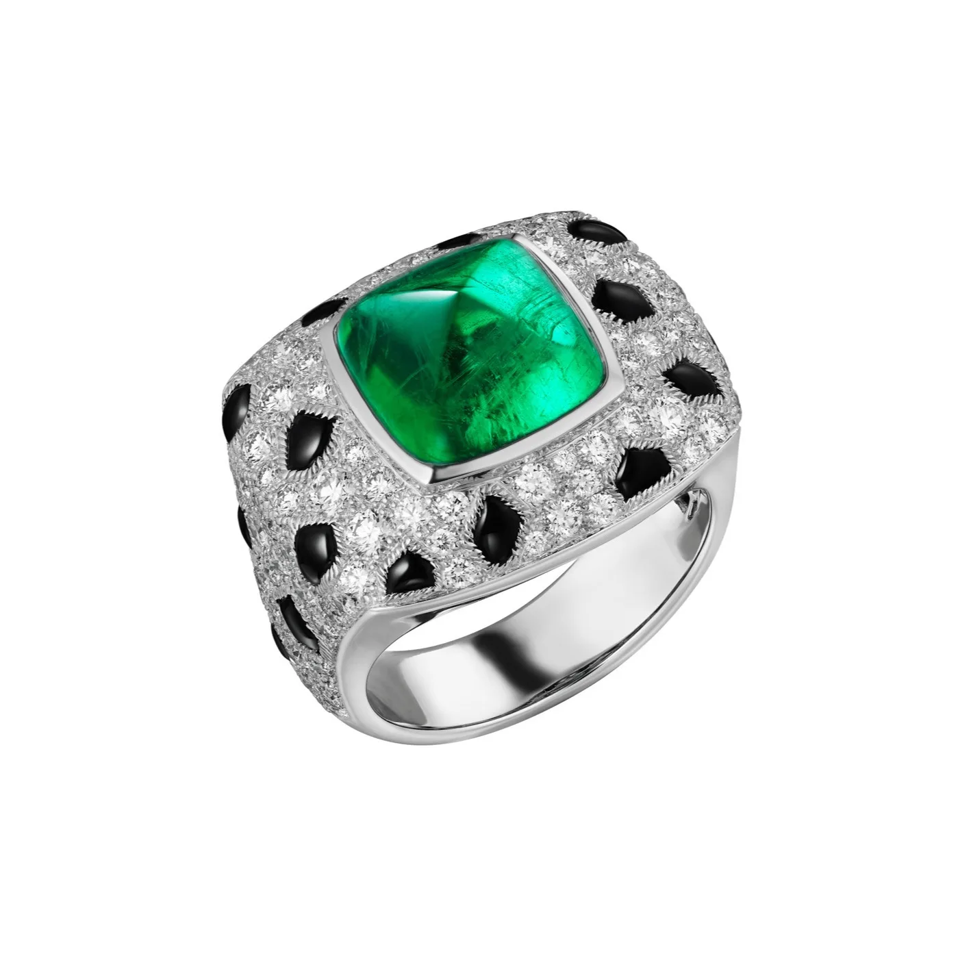 

High carbon diamond Musa Green Card home Cougar sugar tower imitation emerald ring Paris custom fine jewelry