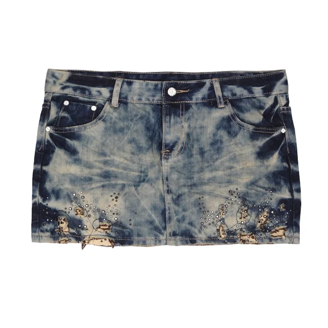 Cintura baixa punk crânio rua sle ultra denim saia vintage azul profundo jeans ort saia para jovens 8-24 anos de idade