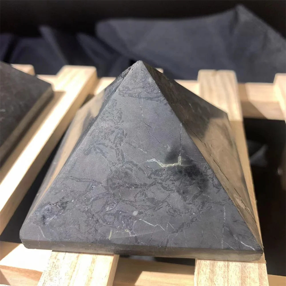 

100% Genuine Natural Shungite Pyramid Tower Energy Raw Gemstone Point Stone,Healing Chakra Balancing Rich in Fullerenes 1pc