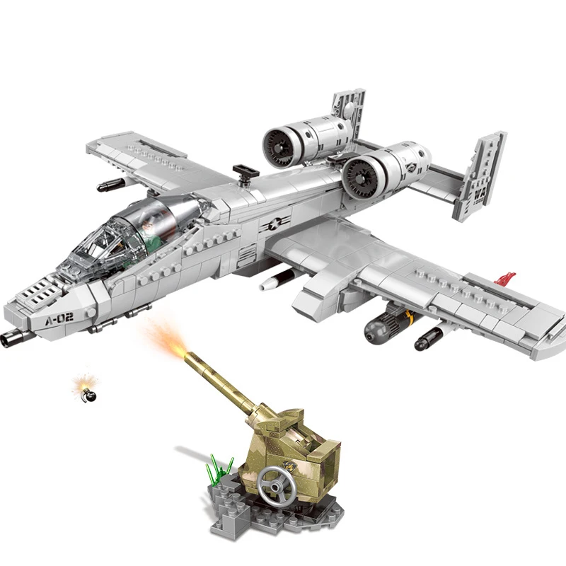 A-10 Thunderbolt-II Warthog Diecast Airplane Military Plane Model Army Building Block World War 2 Brick Toy for Collection