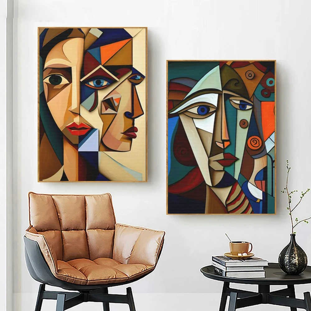 Abstract Cubism Canvas Painting Picasso Style Character Head Minimalist Art Posters Prints Wall Living Room Home Decor Picture