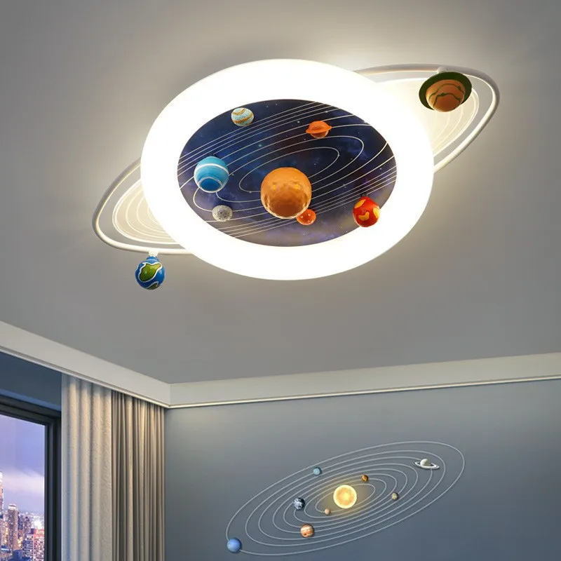 Cartoon LED Space Ceiling Lights for Kids Bedroom Lamps Home Decoration Chandelier Lovely Indoor Art Modern Lighting Fixtures