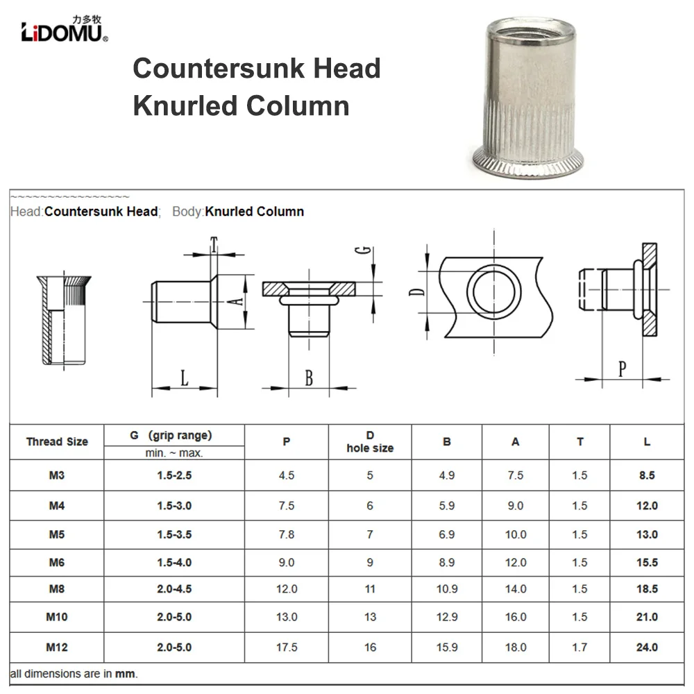 10/20Pcs Stainless Steel Rivet Nuts Countersunk Flat Head Set Nuts Insert Nut Threaded Rivet Rivet Nuts