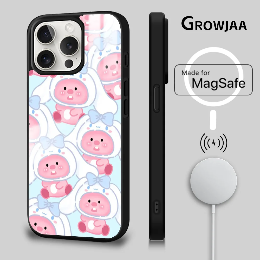 Kawaii Loopy Korea Phone Case For iPhone 15 14 13 12 11 Pro Max Plus Mini Mirror Magnetic Funda Cartoon Magsafe Charging Case