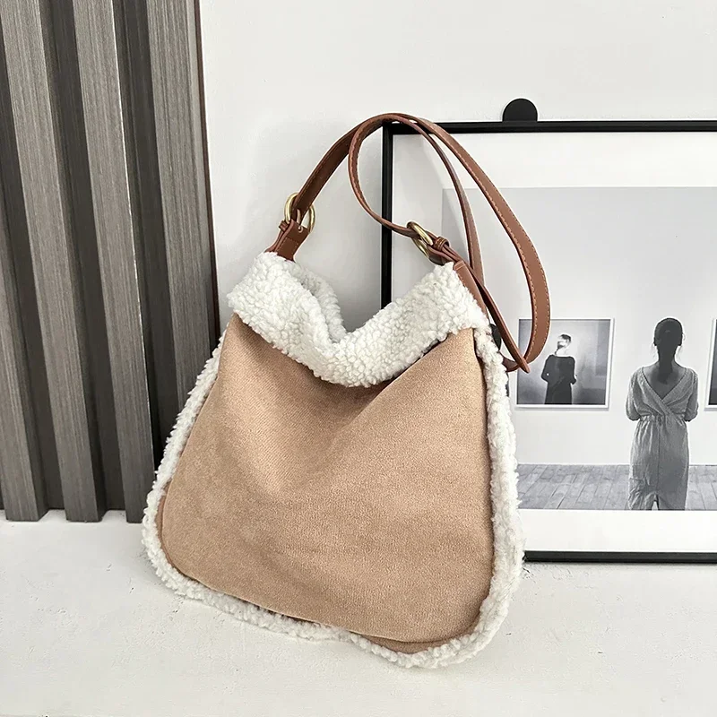 

Large Capacity Bucket Bag for Women New Winter Versatile Casual Commuting Plush Shoulder Crossbody Bag Sac Crossbody Élégant