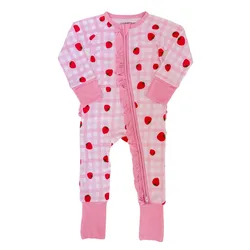 Infant Toddler Clothes Soft Bamboo Viscose Spandex Baby Zipper Convertible Foot Romper with Ruffle