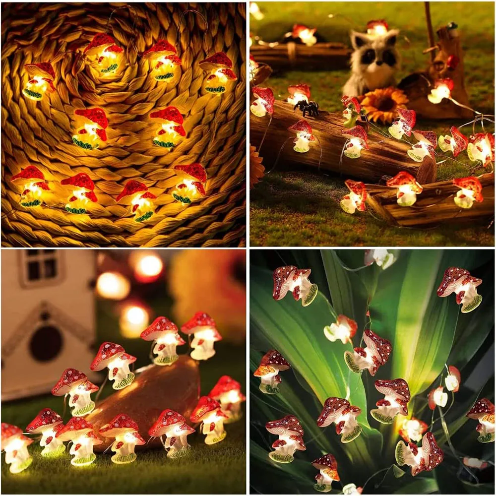 2/3M Battery/USB Operated 3D Stereo Mushroom Copper Wire DIY Fairy String Lamps for New Year Christmas Party Gift Garland Decor