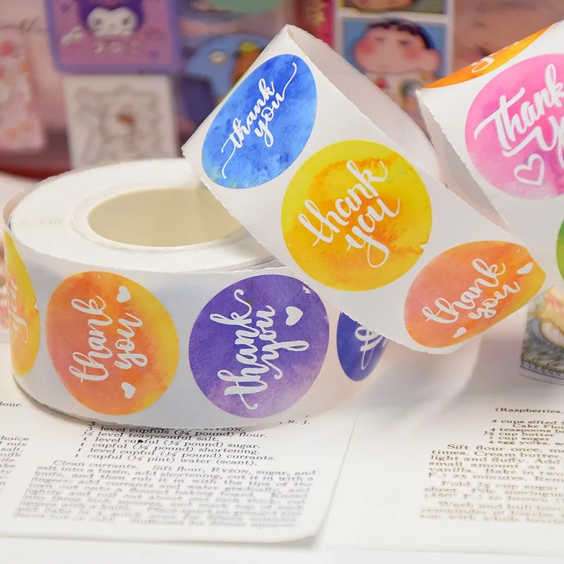 500 ชิ้น/ม้วน 1 นิ้วสีสันสติกเกอร์สําหรับห่อของขวัญ,ซีลซองจดหมาย,ขนาดเล็กอุปกรณ์สํานักงานธุรกิจ,Diy Decora