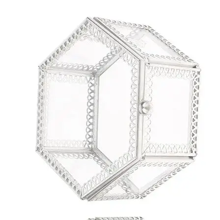 

Hexagon Transparent Glass Storage Box Jewelry Ring Earring Beads Coins Display Case Keepsake Organizer Tabletop Container
